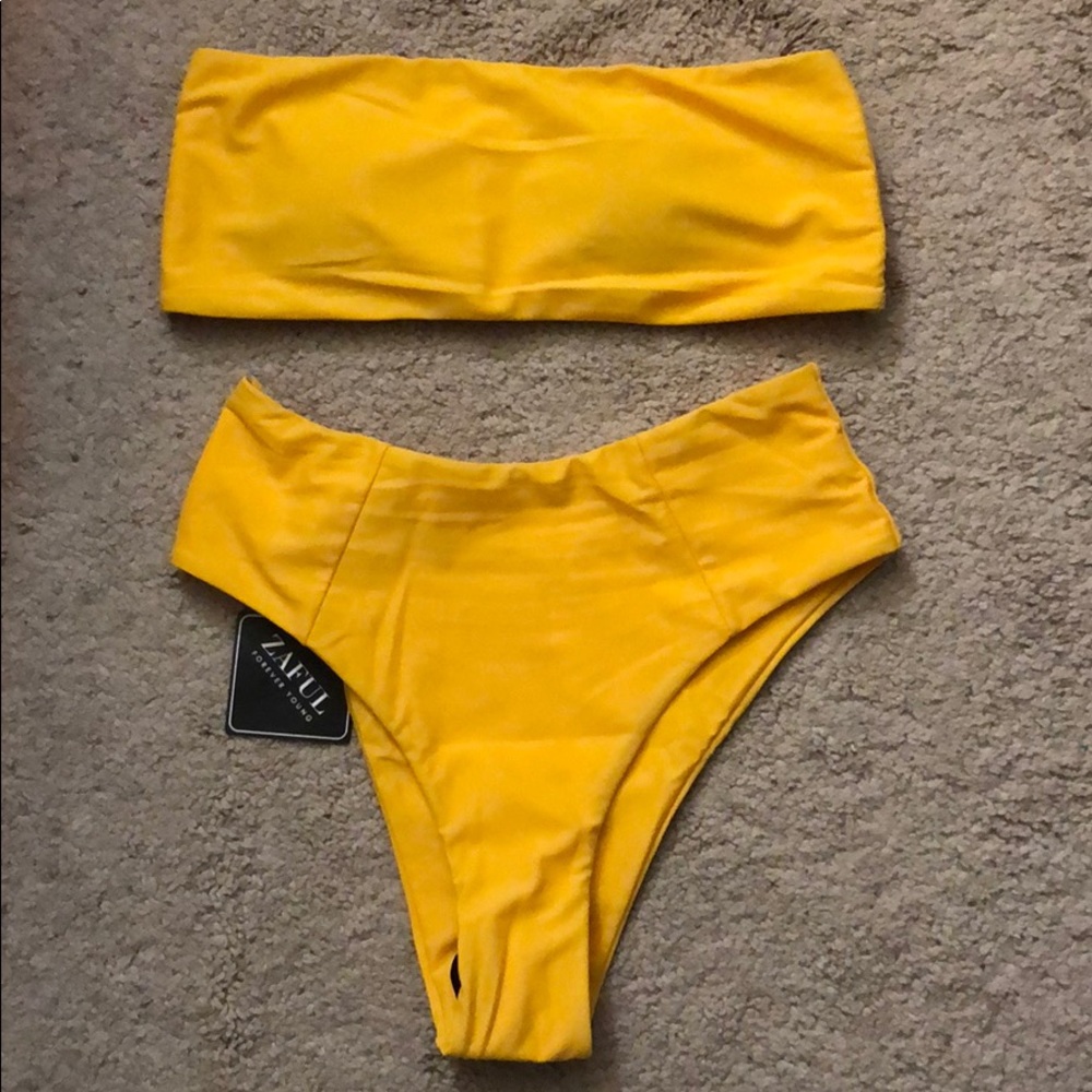 Yellow High Cut Bandeau Swimsuit Bikini Two Piece